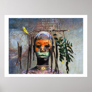 African Bird Boy — Afrocentric Watercolor Poster