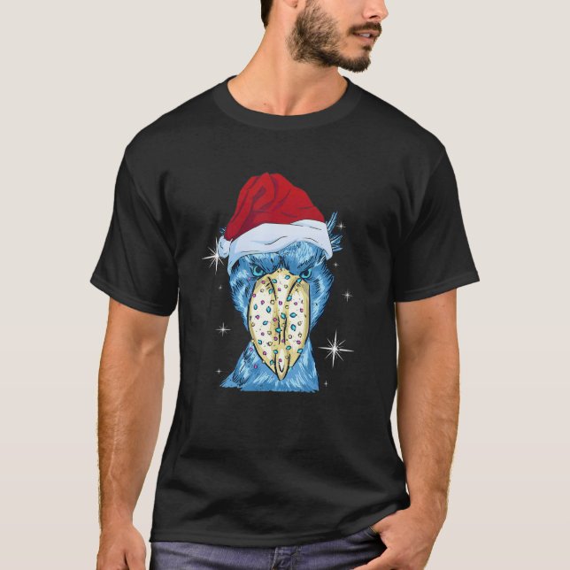 African Bird Christmas Shoebill Santa Hat Shoebill T-Shirt (Front)