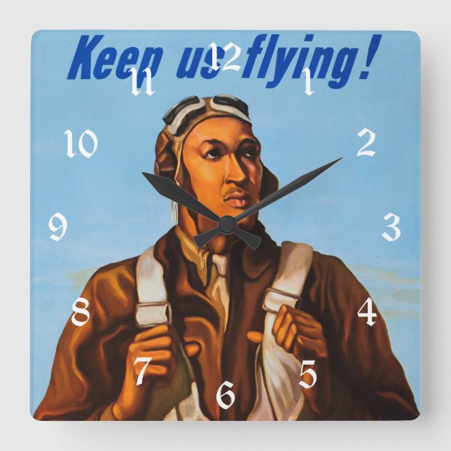 African "Black" American Military Aviators of WW2  Square Wall Clock (Front)