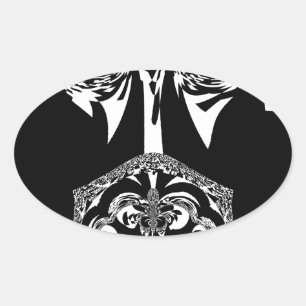 African Black and White Art Print Oval Sticker