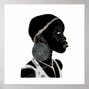 African Black Girl Line Artwork Poster