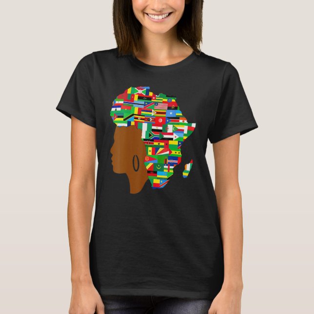 African Black Queen Map Of Africa Black History T-Shirt (Front)