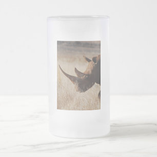 African black rhino with big horns frosted glass beer mug