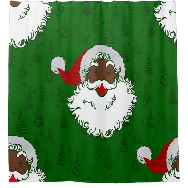 african black santa claus christmas trees green shower curtain (Front)