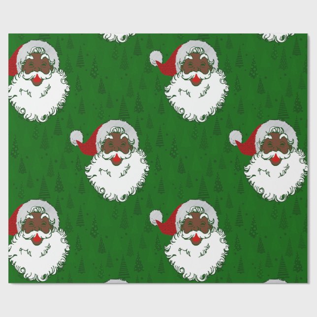 african black santa claus christmas trees green wrapping paper (Flat)