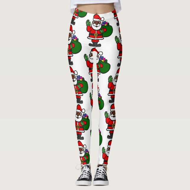 african black santa claus xmas leggings (Front)
