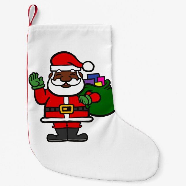 african black santa claus xmas small christmas stocking (Front)