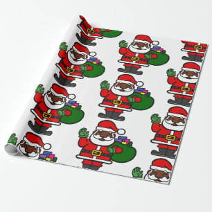 african black santa claus xmas wrapping paper