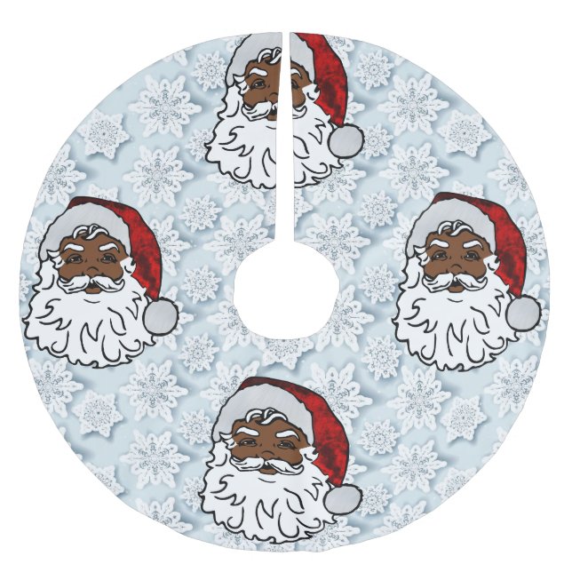african black santa snowflakes brushed polyester tree skirt (Front)