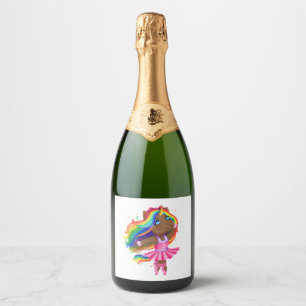 African Black Unicorn Girl Ballerina Dancing Gift Sparkling Wine Label