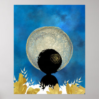 African black woman in front of the moon wall art