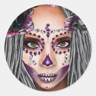 African Black Woman Voodoo Priestsess Fantasy art Classic Round Sticker