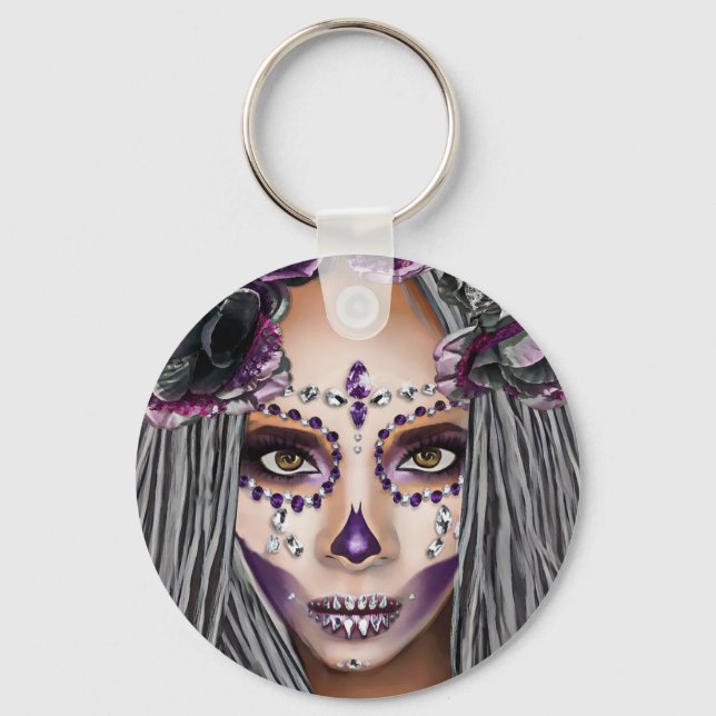 African Black Woman Voodoo Priestsess Fantasy art  Key Ring (Front)
