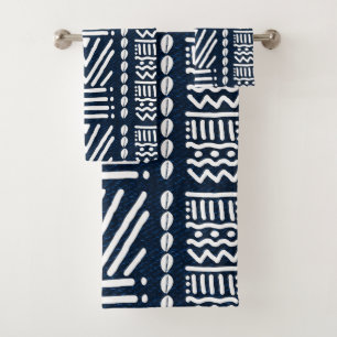 African Blue Denim Bogolan Design Bath Towels