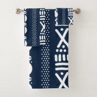 African Blue Mud Cloth Inspired Towel Set