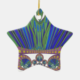 African Blue Purple Decorative Art Design Print Ceramic Tree Decoration