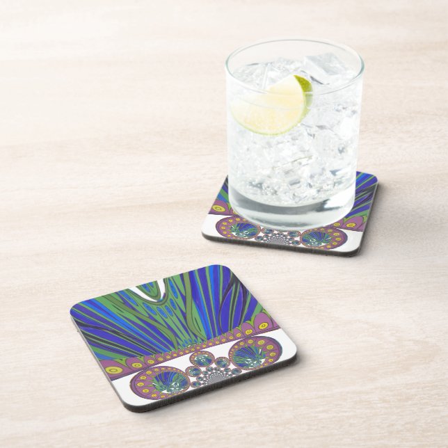 African Blue Purple Decorative Art Design Print Coaster (Right Side)