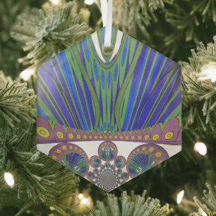 African Blue Purple Decorative Art Design Print Glass Tree Decoration