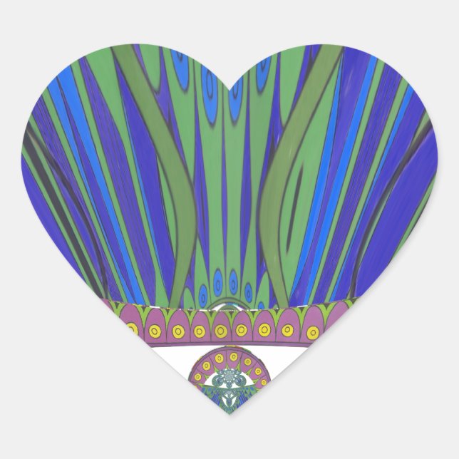 African Blue Purple Decorative Art Design Print Heart Sticker (Front)