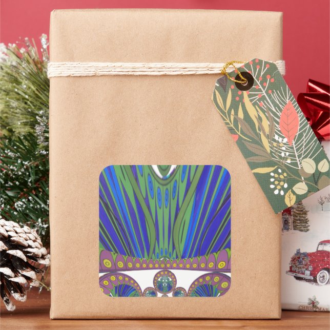 African Blue Purple Decorative Art Design Print Square Sticker (Holiday)