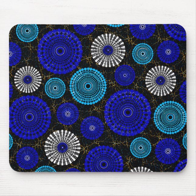 African Blue Solar Burst Geometric Mouse Pad (Front)