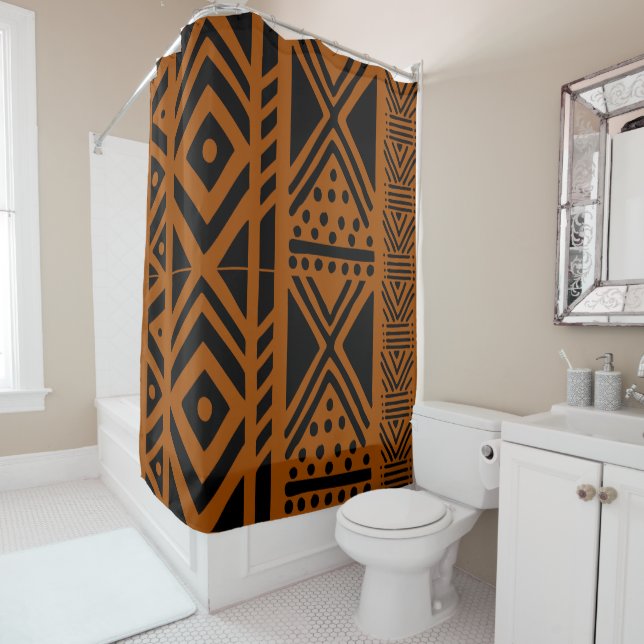 African Bogolan Mud Cloth Shower Curtain Design (In Situ)