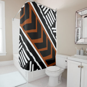 African Bogolan Mud Cloth Shower Curtain Design