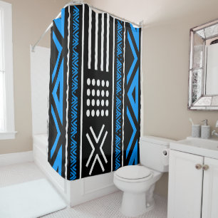 African Bogolan Mud Cloth Shower Curtain Design