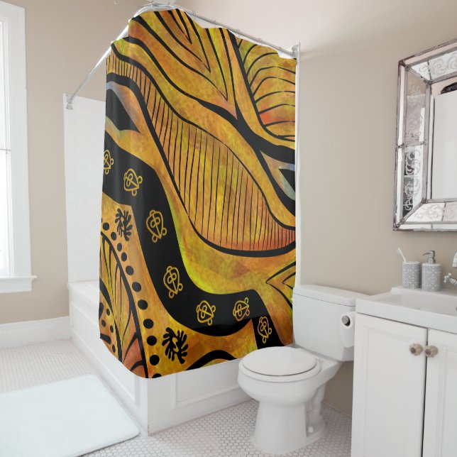 African Bogolan Mud Cloth Shower Curtain Design (In Situ)