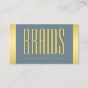African Braiding Dusty Blue And Gold Business Card
