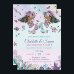 African Brown Mermaids Twins Sisters Birthday  Invitation<br><div class="desc">Whimsical mermaids twins / sisters birthday party invitation, featuring two beautiful mermaids, adorable under the sea creatures and colourful corals against rainbow deep ocean backdrop. Personalise it with your party details easily and quickly, simply press the customise it button to further re-arrange and format the style and placement of the...</div>