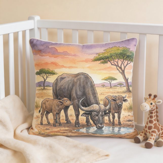 African Buffalo Mama And Calves Safari Animals  Cushion (Creator Uploaded)