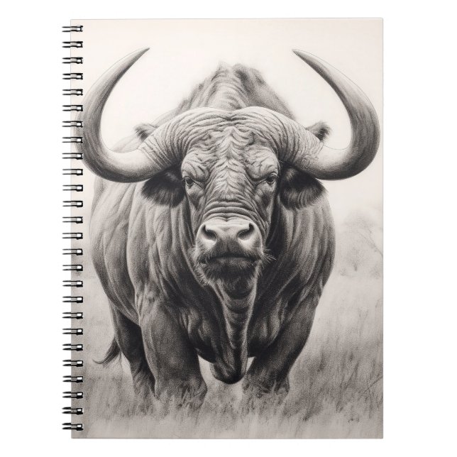 African Buffalo Pencil Drawing   Notebook (Front)