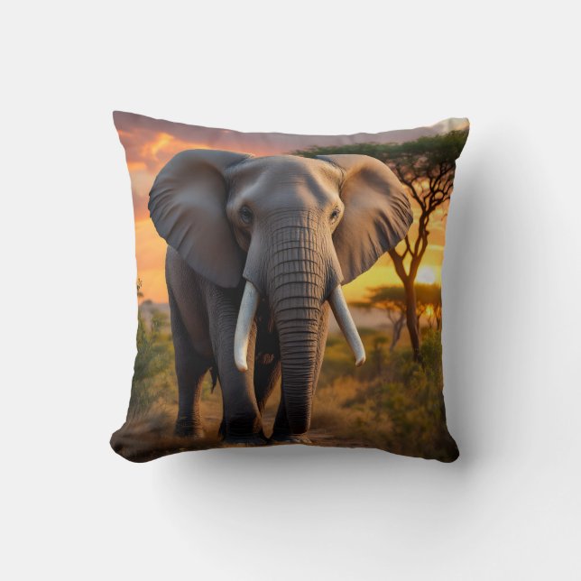 African Bull Elephant Pillow (Front)