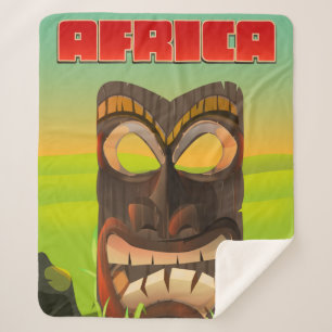 African Carved Head Sherpa Blanket