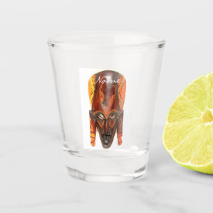 African carved wood mask shot glass