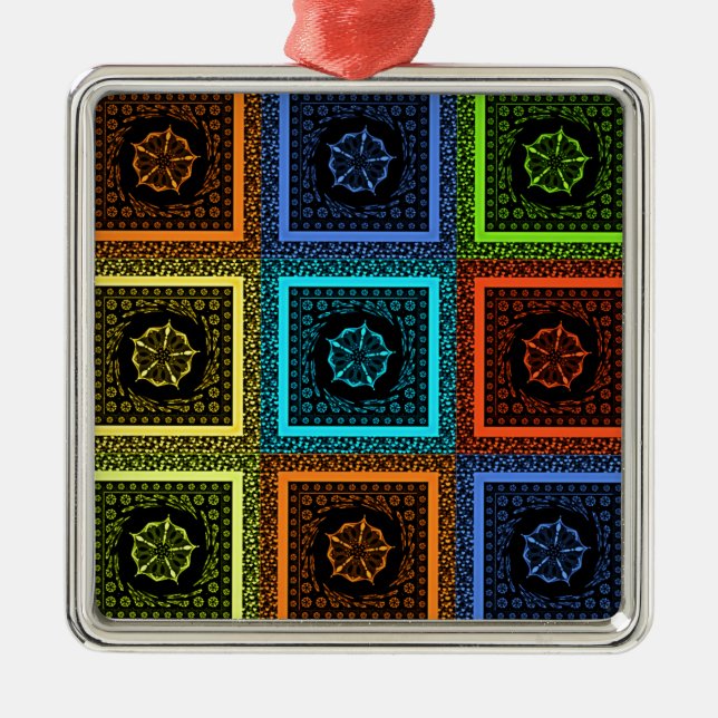 African Checkered Pattern Art Print Metal Tree Decoration (Front)