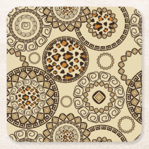 African cheetah skin pattern 3 square paper coaster