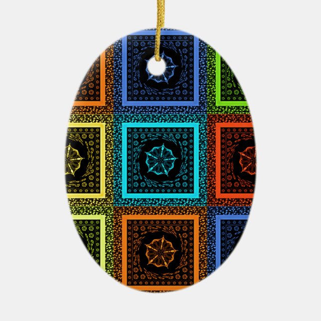 African Chequered Pattern Art Print Ceramic Tree Decoration (Front)