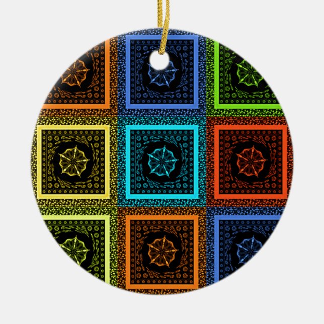 African Chequered Pattern Art Print Ceramic Tree Decoration (Front)