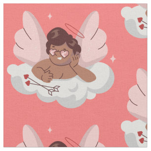 african cherub angel black cupid valentines  fabric