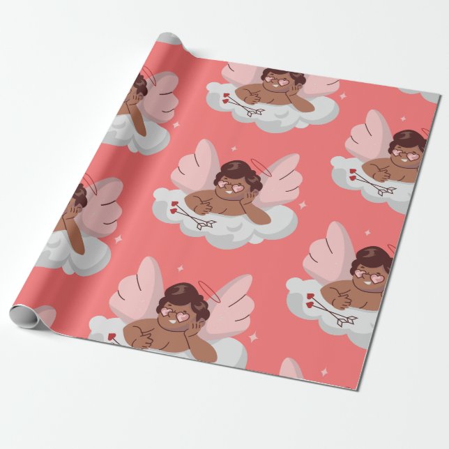 african cherub angel black cupid valentines  wrapping paper (Unrolled)
