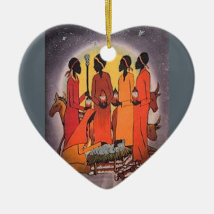 African Christmas Nativity Scene Ceramic Tree Decoration