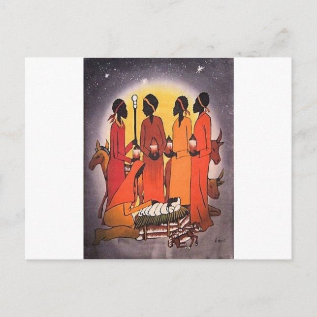 African Christmas Nativity Scene Holiday Postcard (Front)