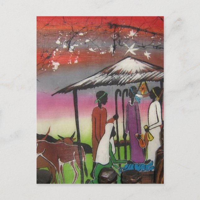 African Christmas Nativity Scene Holiday Postcard (Front)