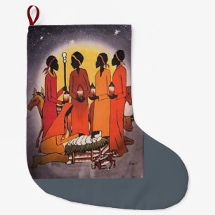 African Christmas Nativity Scene Large Christmas Stocking