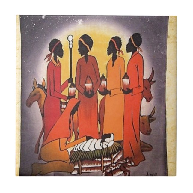 African Christmas Nativity Scene Tile (Front)