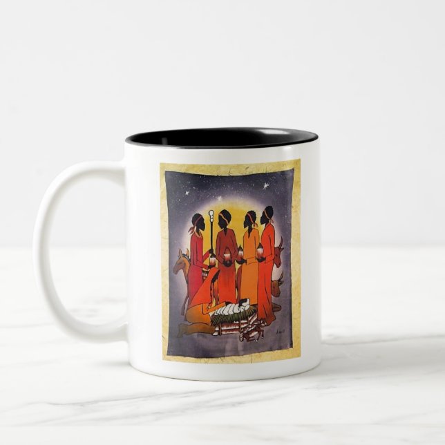 African Christmas Nativity Scene Two-Tone Coffee Mug (Left)