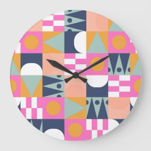 African colour block, geometric pattern. large clock