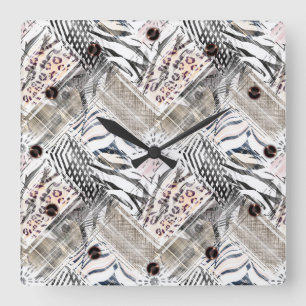 African, combined, leather, tiger, Jaguar, spotted Square Wall Clock